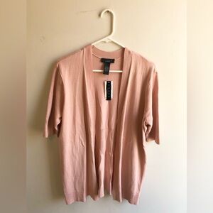 Light Blush Pink Open-Front Cardigan Sweater Short Sleeve